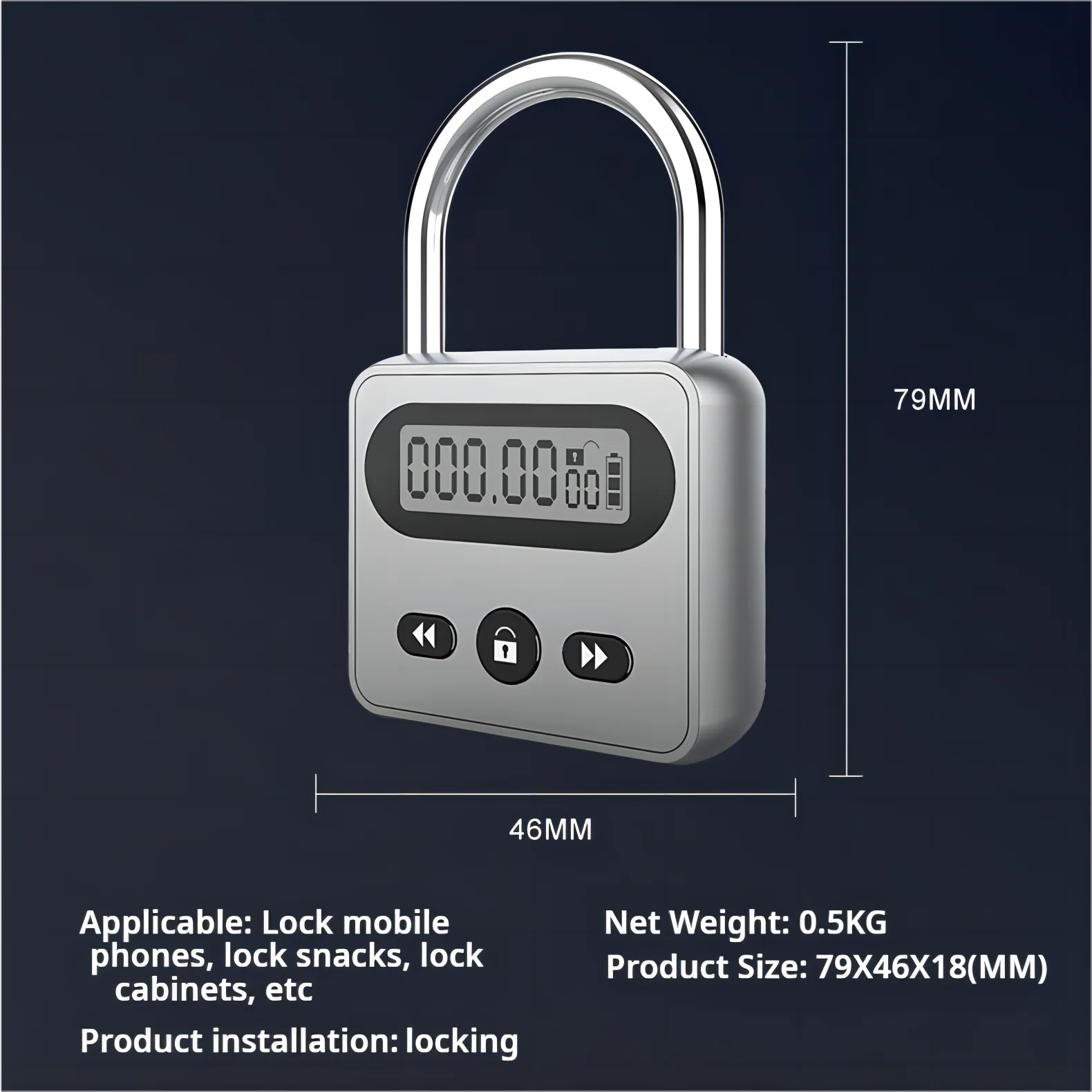 HEERAK Timer Padlock LCD Display Backlight Alloy 999 Hours Max Timing Super Long Standby Anti-addiction Electronic Backpack Lock