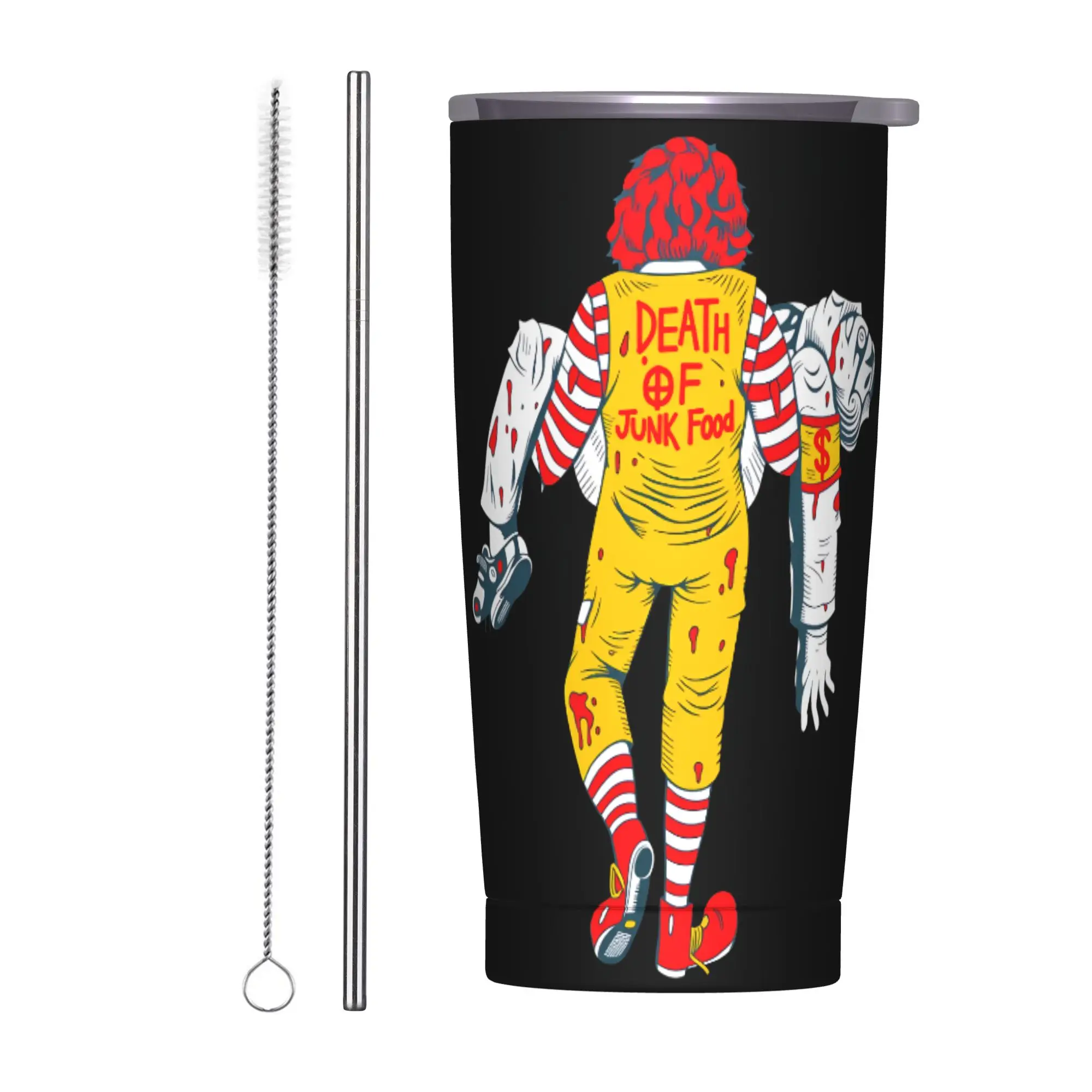 DEATH OF JUNK FOOD Fast Food Meme Tumbler Cold Drink Water Bottle Insulated Stainless Steel Thermal Cups Graphic Car Mugs