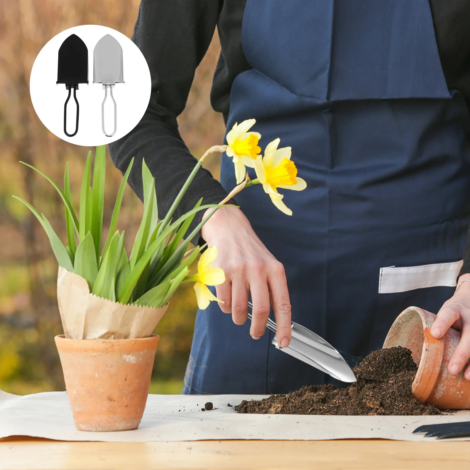 

2pcs Stainless Steel Garden Shovel Mini Planting Tool For Bonsai Plants Ergonomic Handle Portable Multi-Purpose Gardening Shovel