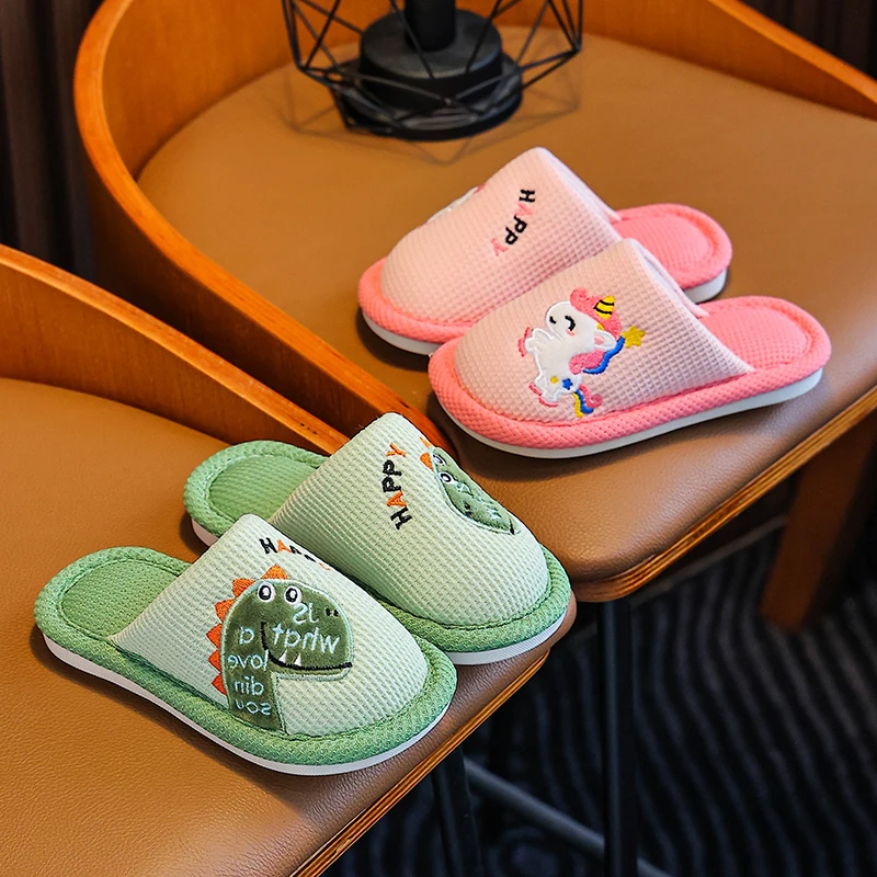 

Cute Cartoon Unicorn & Dinosaur Kids Slippers, Soft Breathable Boys Girls Home Slippers, Anti-Slip Indoor Shoes for Children