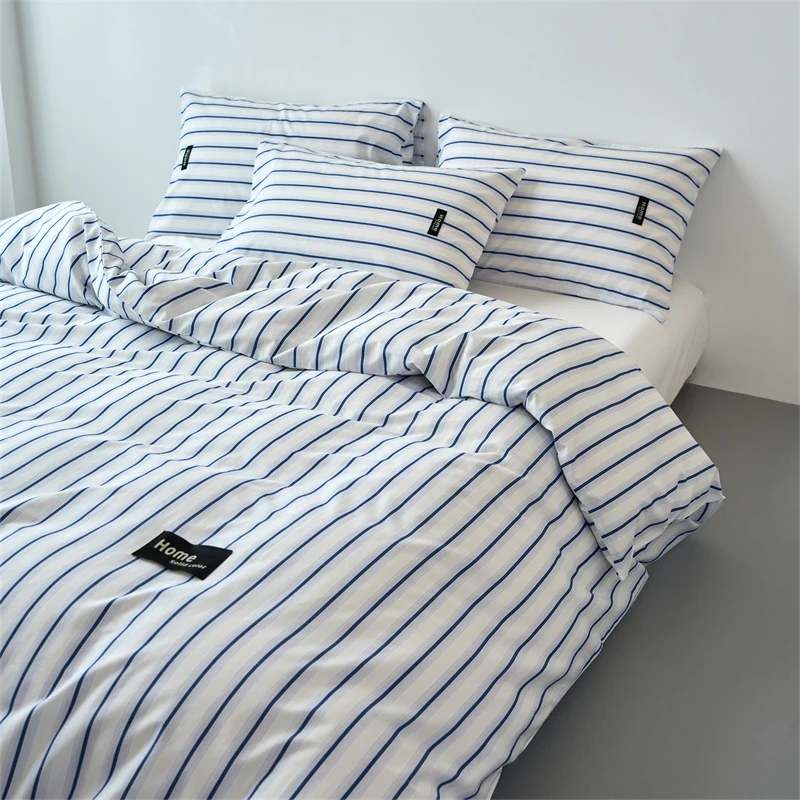 

Washed Cotton Duvet Cover Set, 100% Cotton Stripe Pattern, Soft Breathable Bedding Set with Pillow Cover for Home Decor