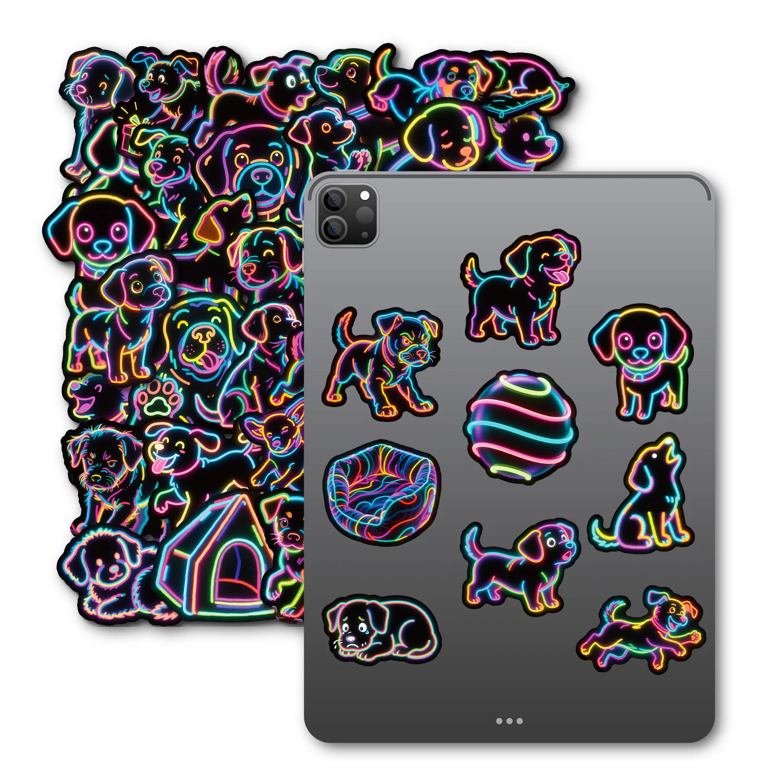 56pcs New Colorful Neon Dog Doodle Stickers, Cartoon Non-Repeating DIY Decorative Stickers for  Notebooks, Luggage, Laptops