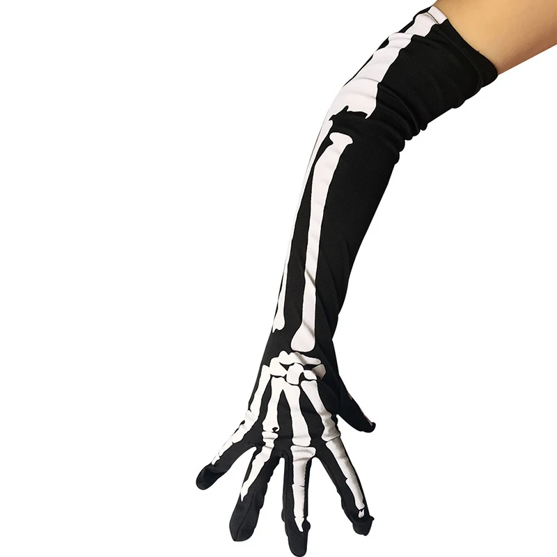 Halloween Unisex Adult Skeleton Skull Full Finger Long Gloves for Women Cosplay Stretch Gothic Bicycle Mittens Accessories