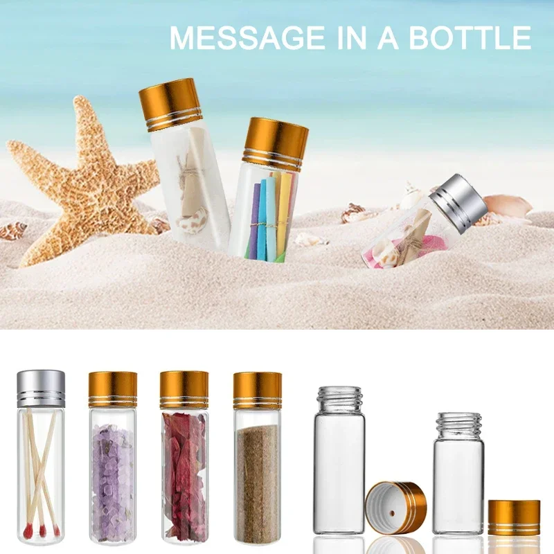 

100Pcs 5ml-25ml Min Clear Glass Bottles W/ Aluminum Lid Gravel Bottle Wishing Vials Candy Storage Container For DIY Wedding Gift