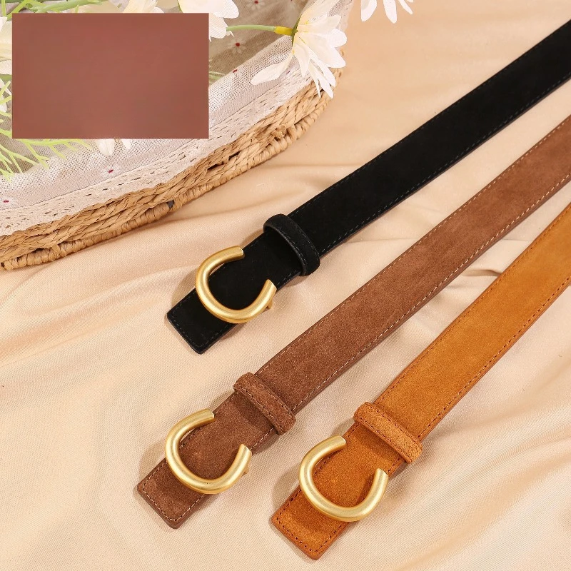 

New Suede Women's Belt Leather Decorative Skirt Belt Retro Cowhide Black Ins Style Jeans Luxury Belt