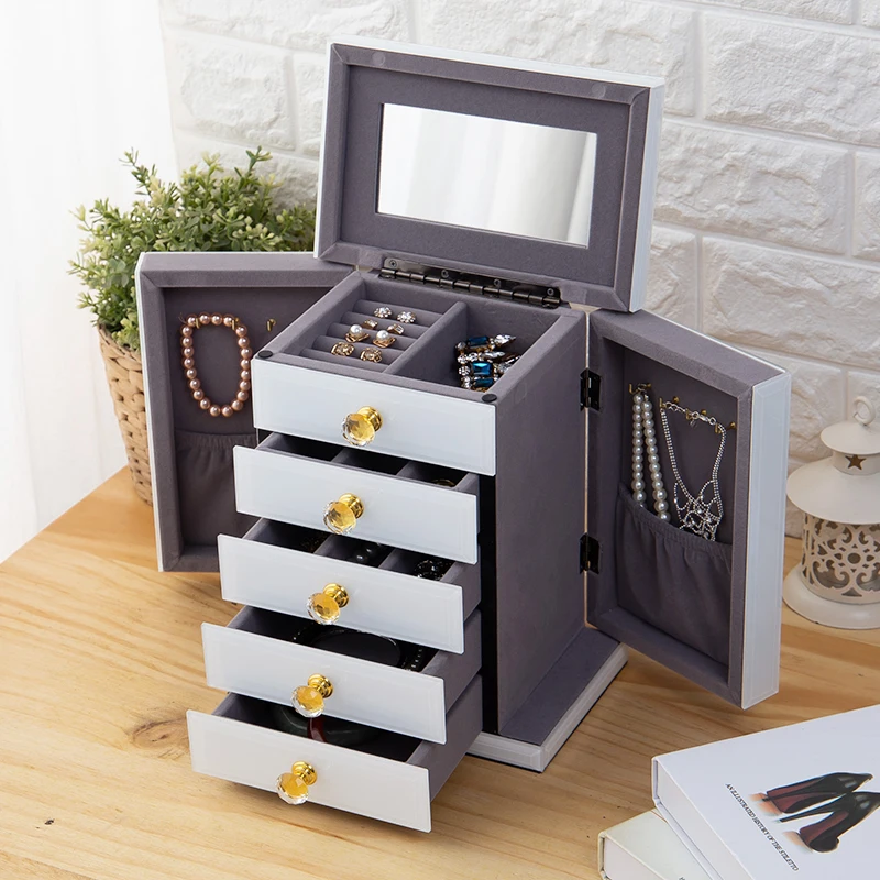 

Jewelry jewelry box, large capacity, multi-layer, simple European style high-end glass necklace, ring, earring, earrings