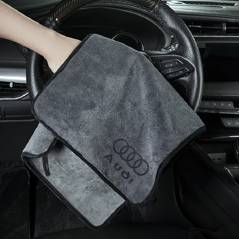 1PCS Car Wash Towel Emblem Cotton Drying Cloth Soft Clean Cloth Accessories For Audi Q5 S4 A5 C6 S5 A4 2024 Quattro 2023 2022 B8