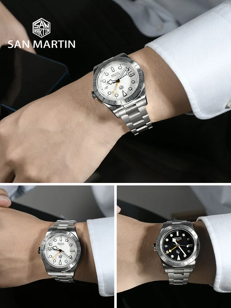 San Martin nowy 39mm automatyczny mechaniczny zegarek GMT NH34 zegarek sportowy ze stali nierdzewnej szafirowy Luminous wodoodporny dla mężczyzn Relogio