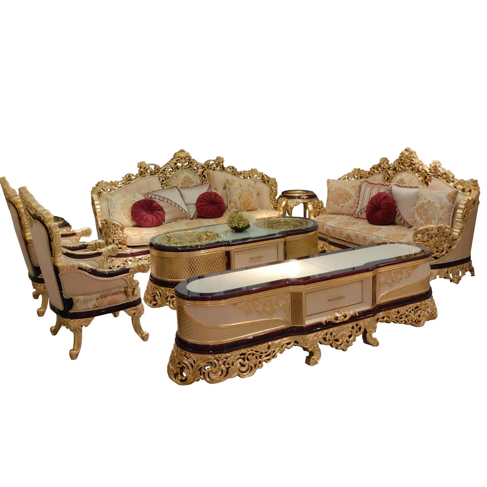 

Solid Wood Carving Flower French Fabric Sofa Turkish Court Fabric Sofa Villa Large Living Room Fabric Sofa