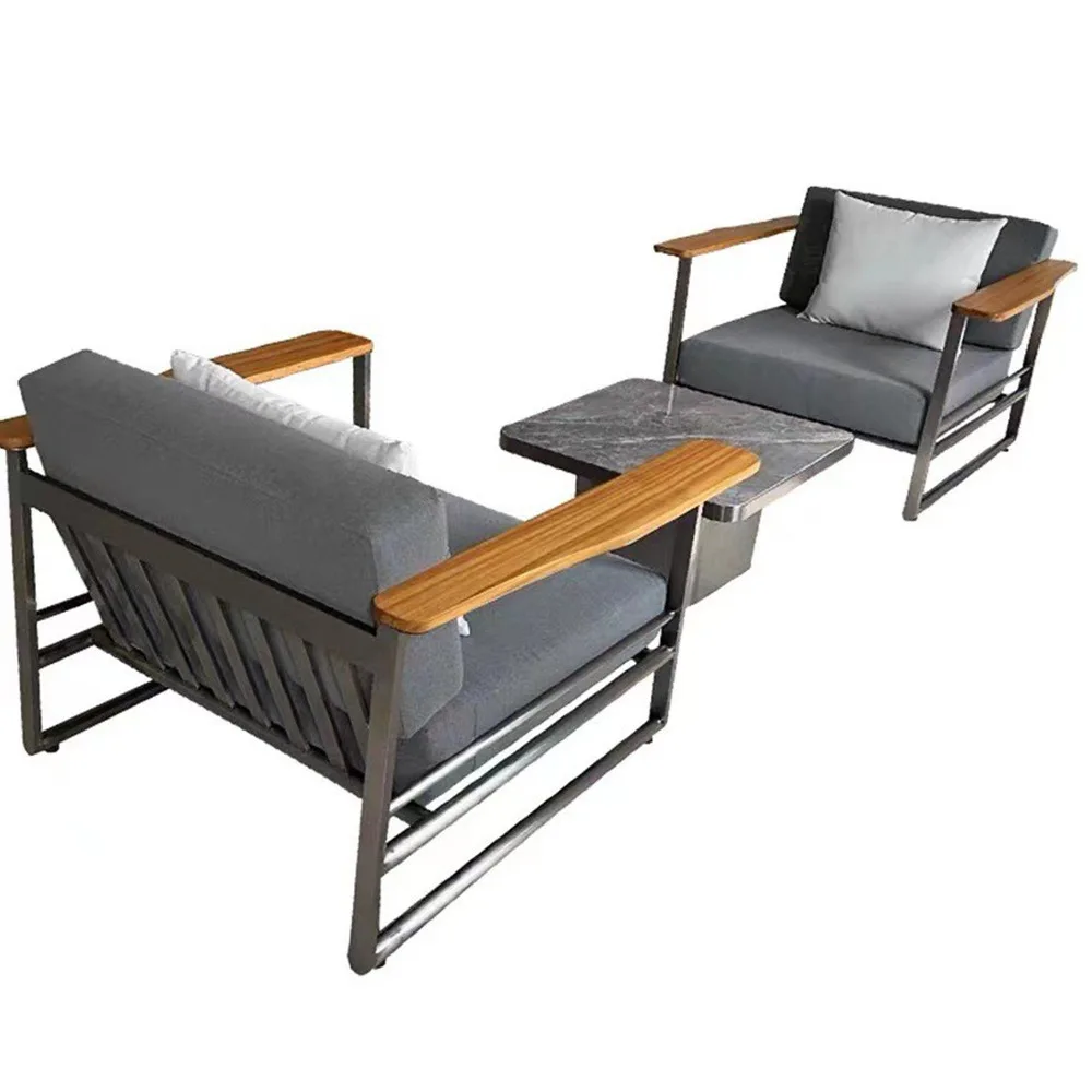 أريكة خارجية من الفولاذ المقاوم للصدأ، فيلا حديقة صغيرة حديثة بسيطة وحديثة، شرفة خارجية، أثاث مقاوم للماء وواقي من الشمس #4