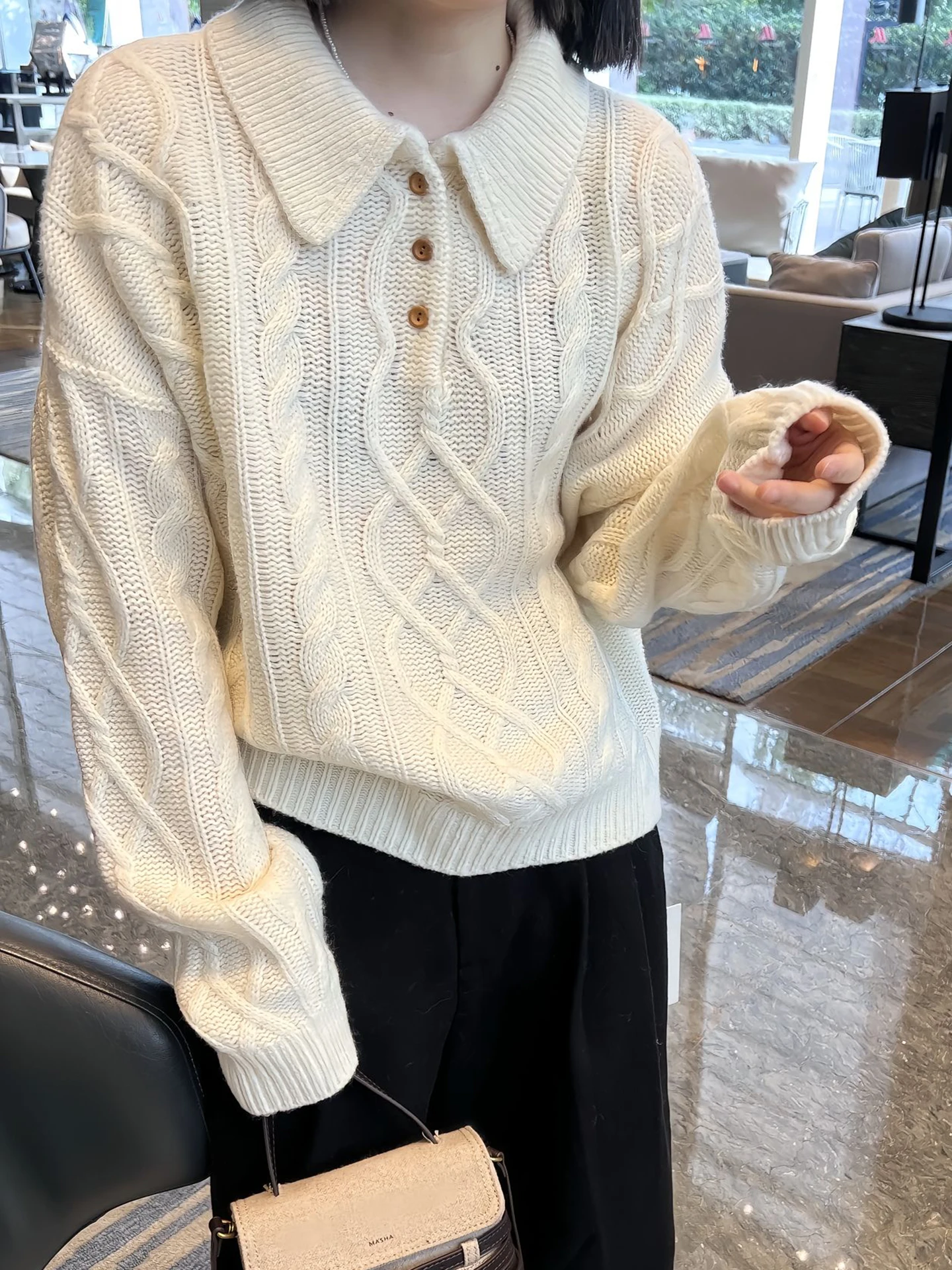 

Модный вязаный свитер женский осенне-зимний, новый, свободного кроя, из мягкого полиэстера, с длинным рукавом, с круглым вырезом, с узором «косичка»