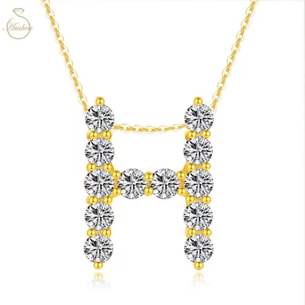 

Ambra Jewelry 18K Gold Color Letter H Shaped Pendant Customizable necklaces for Women with Moissanite Sterling Silver Plated