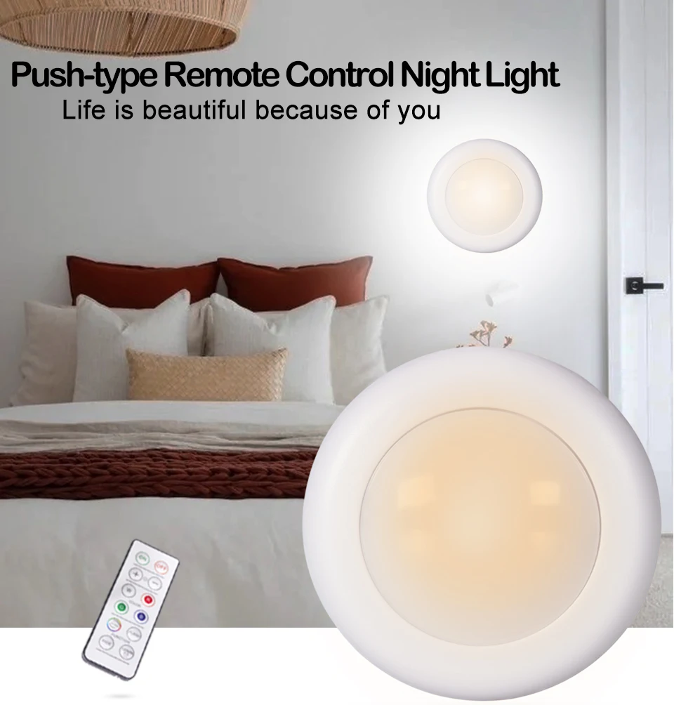 Selling LED Cabinet Light RGB Puck Lights Remote Controller Dimmable Under Shelf Kitchen Counter Lighting Decoration Night Lamps