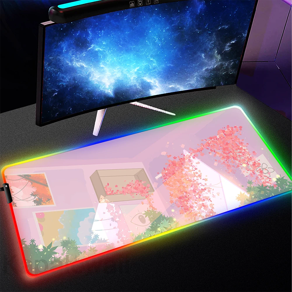 Grande RGB LED Backlit Mouse Pad, Lua Paisagem Mousepad, esteira de borracha luminosa, almofadas de mesa, teclado, computador