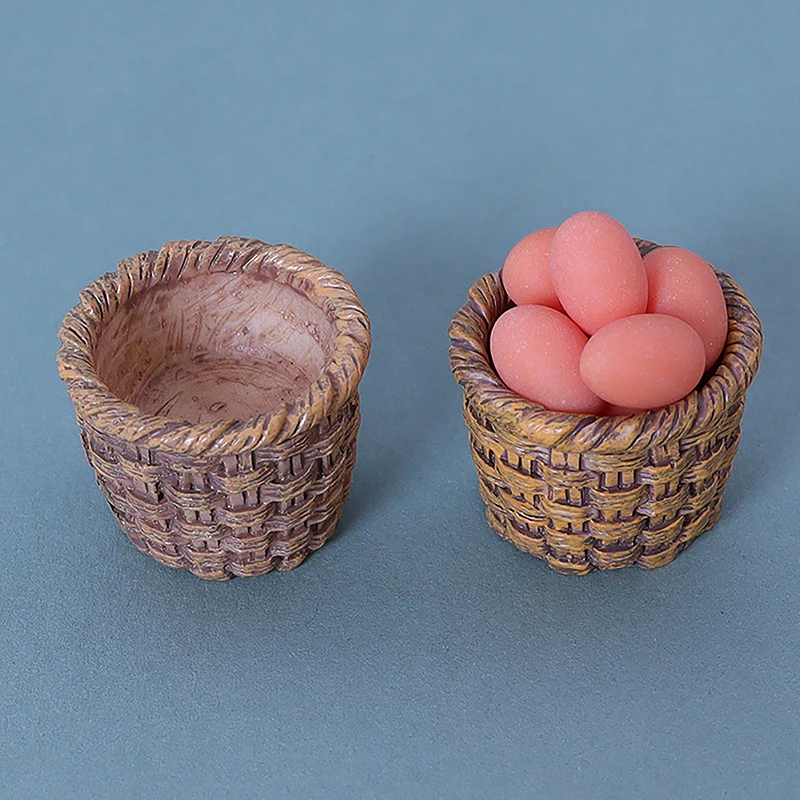 Cesta de huevos de pollo en miniatura para casa de muñecas, accesorios de decoración de jardín, adorno de micropaisaje, 1/12