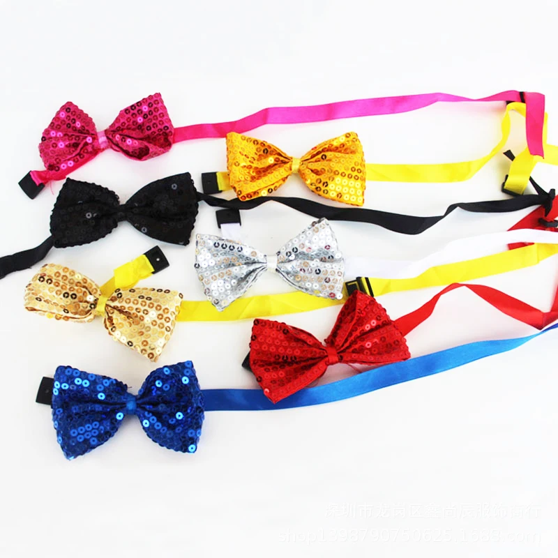 Chic Solid Color Glitter Bow Fashion Wear Props Adjustable Team Dance Bowknot Wedding Party Supplies