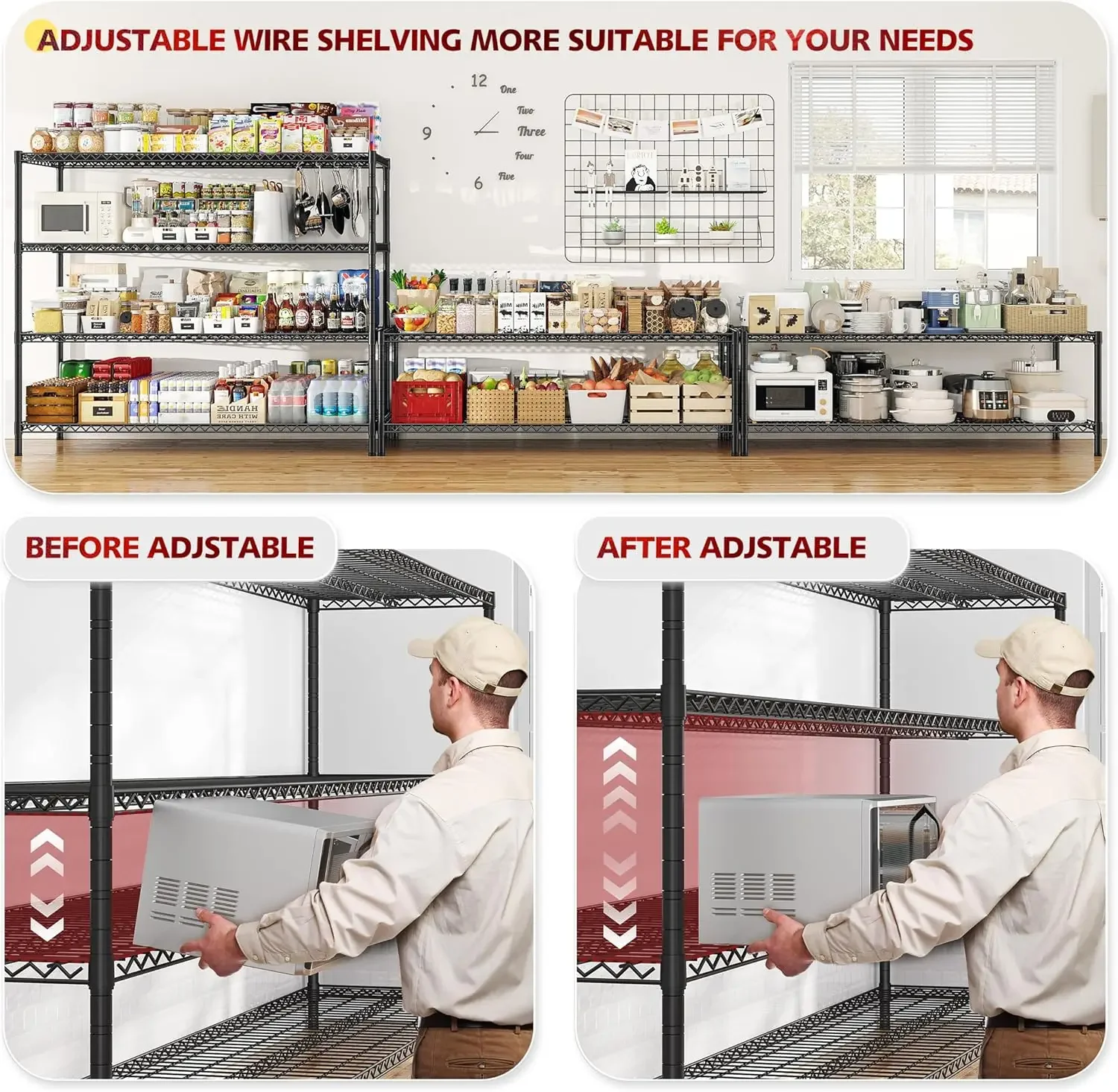 Storage Shelves 75.6" H Wire Shelving Unit with Wheels 2500LBS Heavy Duty Metal Shelves for Storage Adjustable Garage Storage