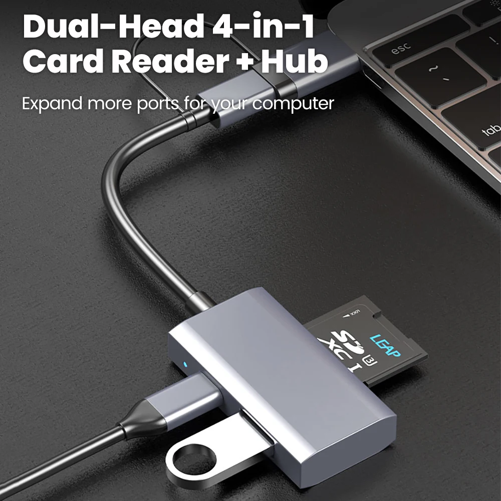 4 in 1 Card Reader Dual-Head Hub USB 3.0 TF SD Card Reader USB Type C OTG Adapter For Macbook Samsung Huawei Xiaomi Laptop Phone