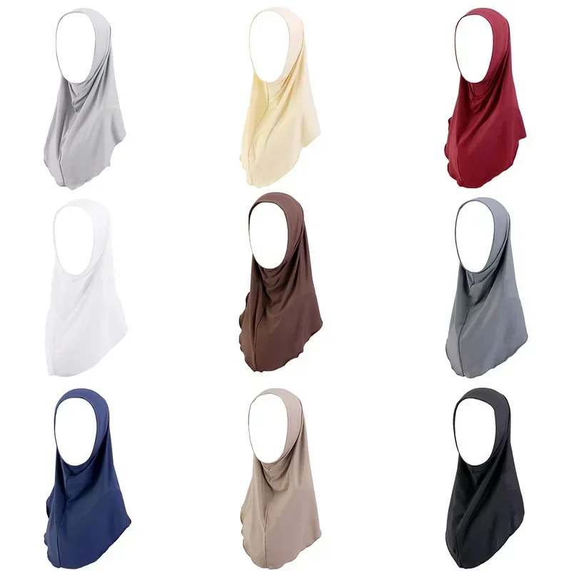 ธรรมดา Hijab Headscarf ผู้หญิง Ramadan สําหรับผู้หญิงมุสลิม Instant Hijab One Piece Amira Shawl แถบคาดศีรษะ Khimar ผ้าพันคอ Femme Mujer