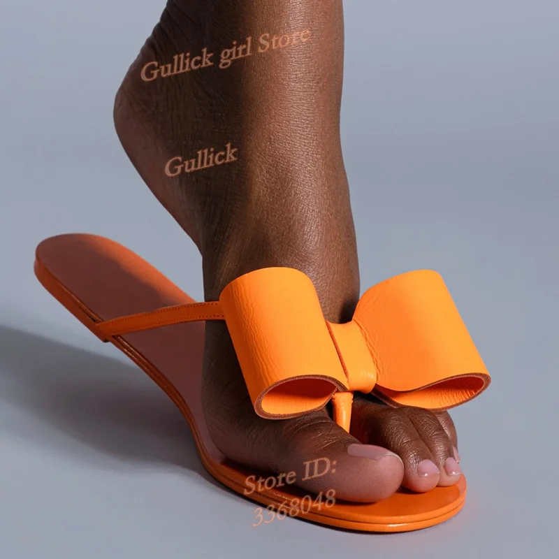 Orange Knot Flip Flop Slippers Flat With Solid Leather Runway 2026 Summer Women Dress Shoes Handmade New Arrivals Dress Shoes