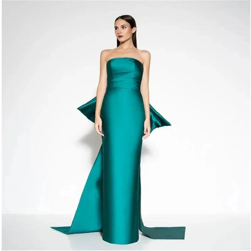 Green Satin Evening Dresses Baot Neck Floor-Length Mermaid Party Gown with Off Shoulder Dubai For Women فساتين الحفلات