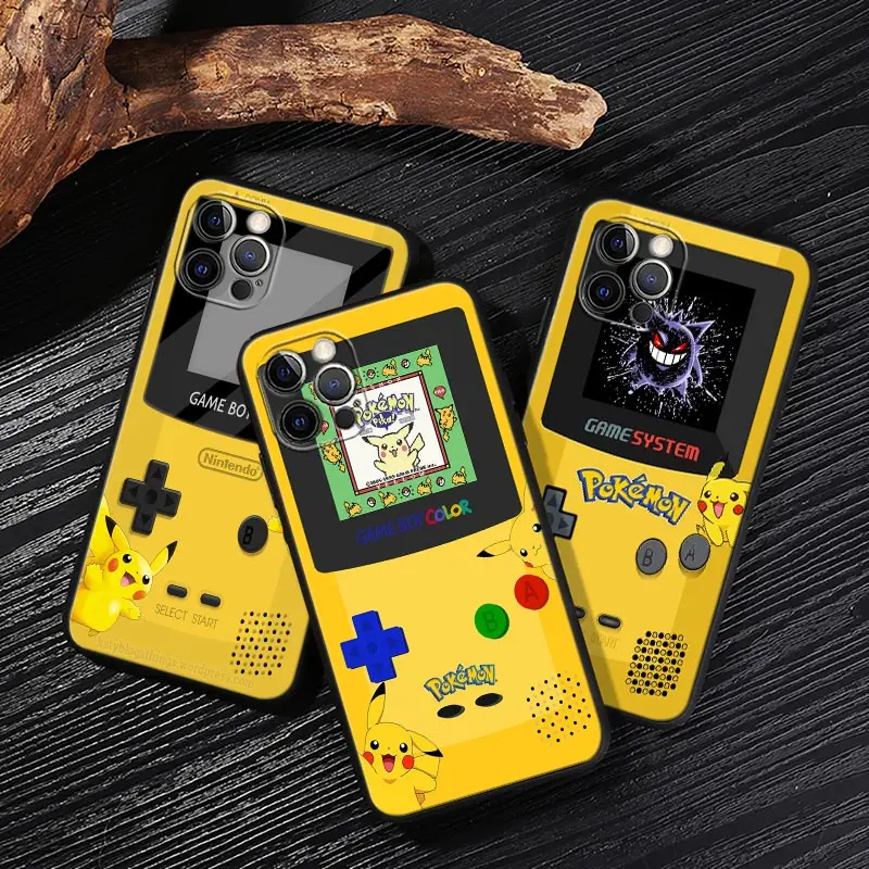 G-GameBoys Pokemons Pikachus Black Cover For Apple iPhone 15 13 14 12 11 Pro Max Mini XS SE 7 8 15Pro Cases Soft Silicone Fundas