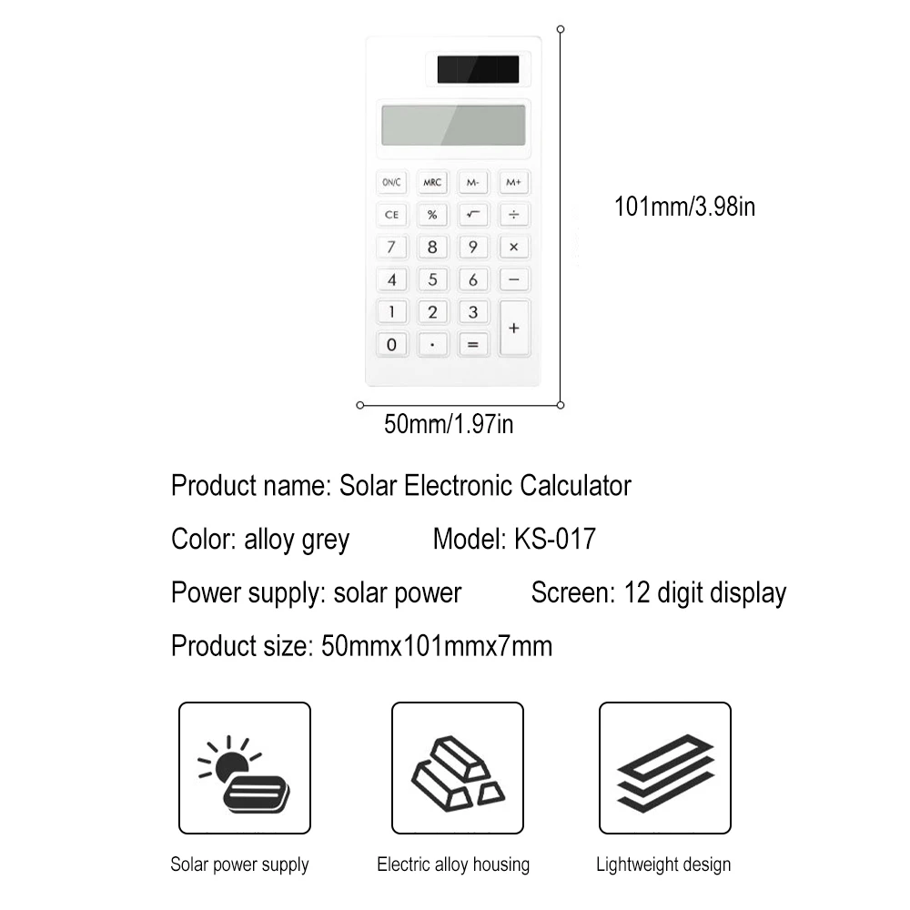 Portable 12 Bit Mute Calculator Pocket Ultra Thin Small Solar Calculator School Office Electronic Calculator Student Supplies