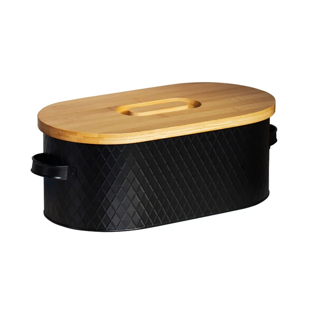 

Bread Storage Solution Black Bread Box Compact Countertop Bread Holder Bread Container Baked Goods Storage Cutting Board Lid