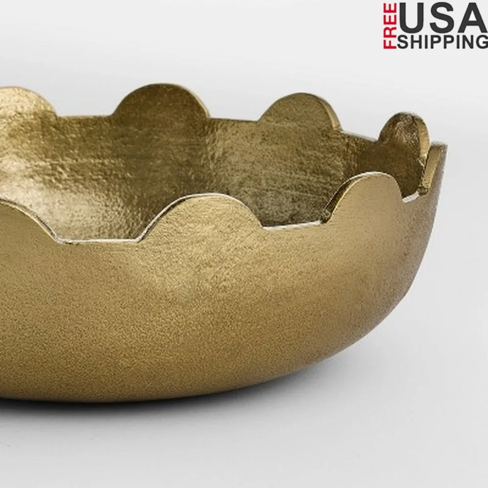 

Шикарная золотая алюминиевая чаша круглой формы, декоративные брелки для хранения ювелирных изделий, домашний акцент, настольный декор, 9-дюймовый