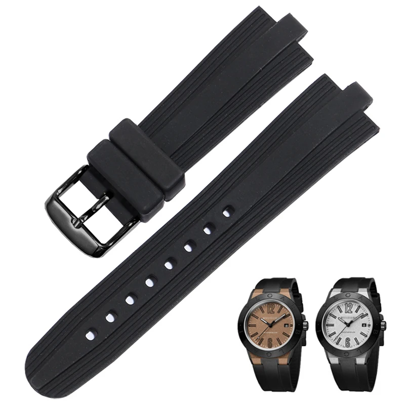 Durable Waterproof Sweatproof Silicone Watch Strap for Bvlgari Diagono Men Women 22mm Black Convex Interface Sports Accessories