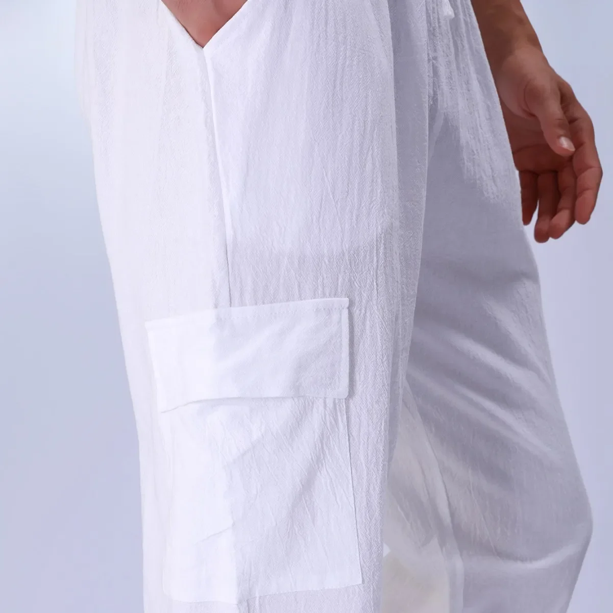 

Свободные повседневные и модные универсальные брюки на шнурке, мужские четырехсезонные тонкие дышащие рабочие брюки с несколькими карманами