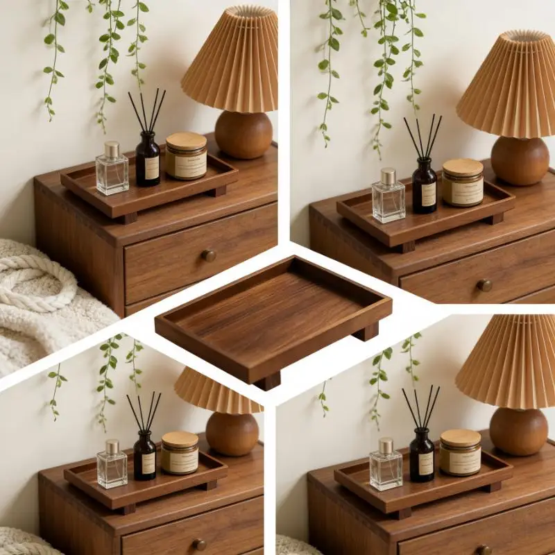 * Tableware Solid Walnut Wooden Food Tray Rectangle Dessert Plate Chinese-style Wooden Snack Fruit Tea Saucer Pallet Bread Board
