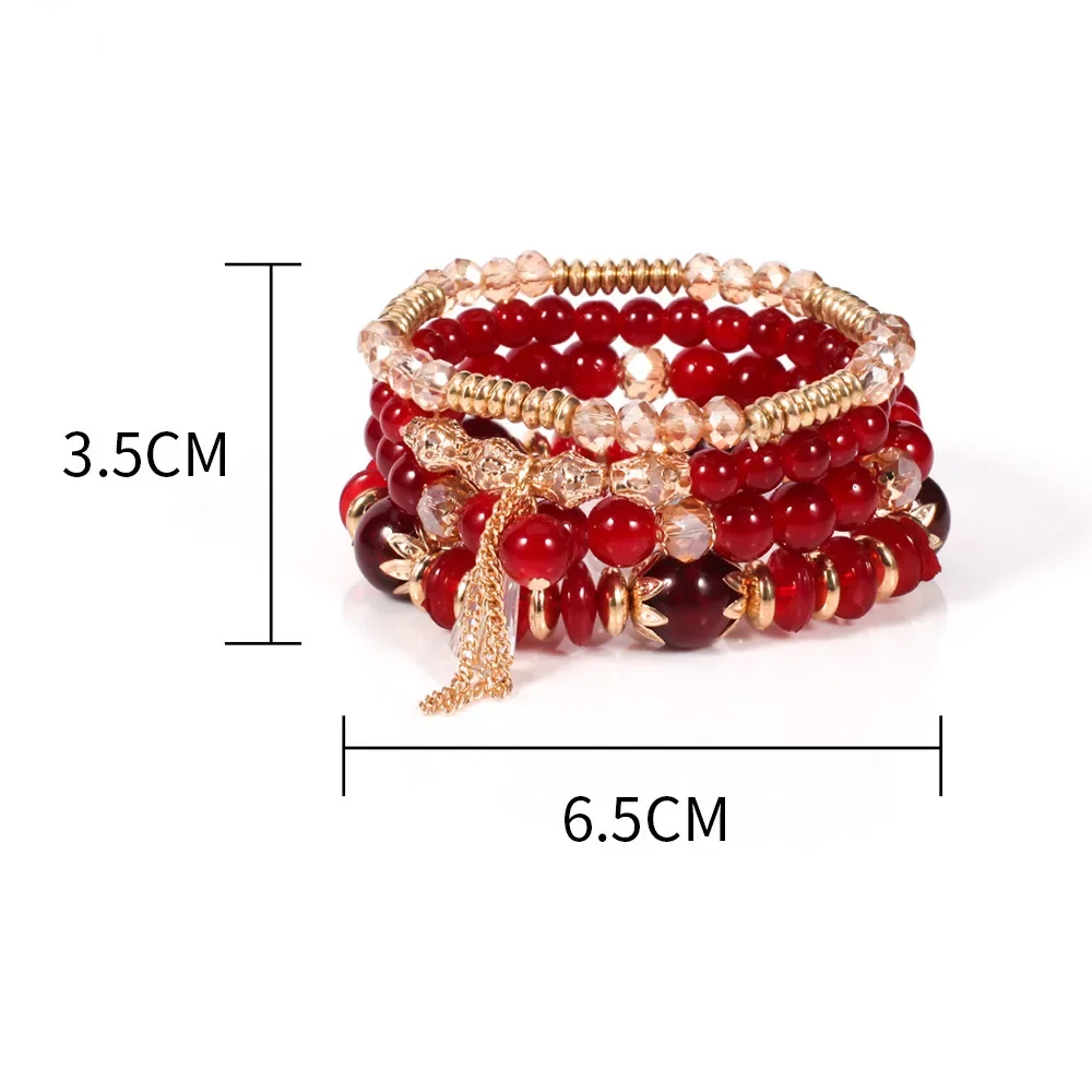 4Pcs Bohemian Glass Beads Bracelet Set For Women Fashion Tassel Charm  Beaded Chain Bangle Wristband Female Fashion Jewelry