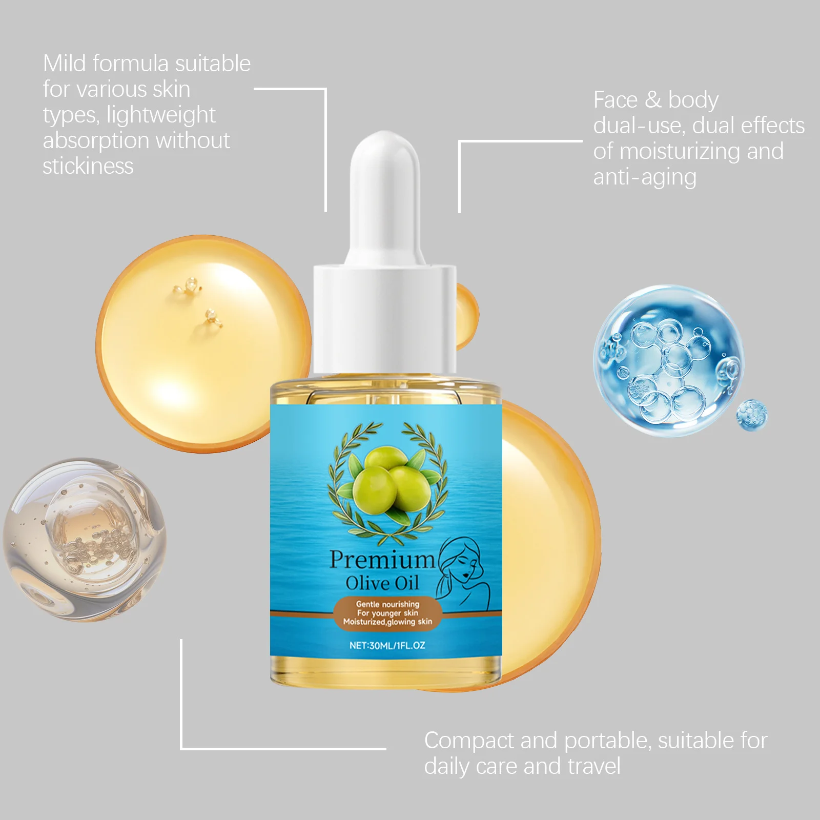 Pure Olive Oil Moisturizing Repair Dry Damaged Skin Soothing Increase Elasticity Rejuvenating Soft Nourishing Body Essential Oil