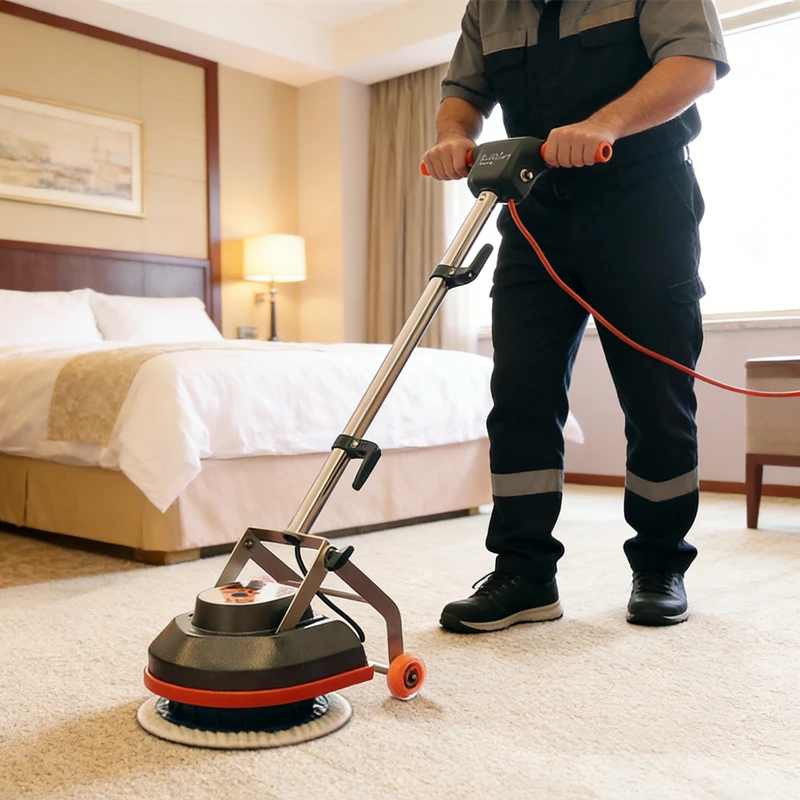 Professional Carpet Buffer Cleaner Machine Stand up Dry Clean Industrial Carpet Cleaning Machine with Microfiber Bonnet Pad