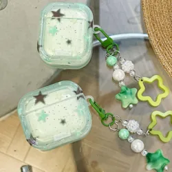 Ins green stars cute wisiorek brelok wstrząsoodporny etui na słuchawki dla apple airpods 2 pro 2 1 3 bezprzewodowy etui z funkcją ładowania bluetooth