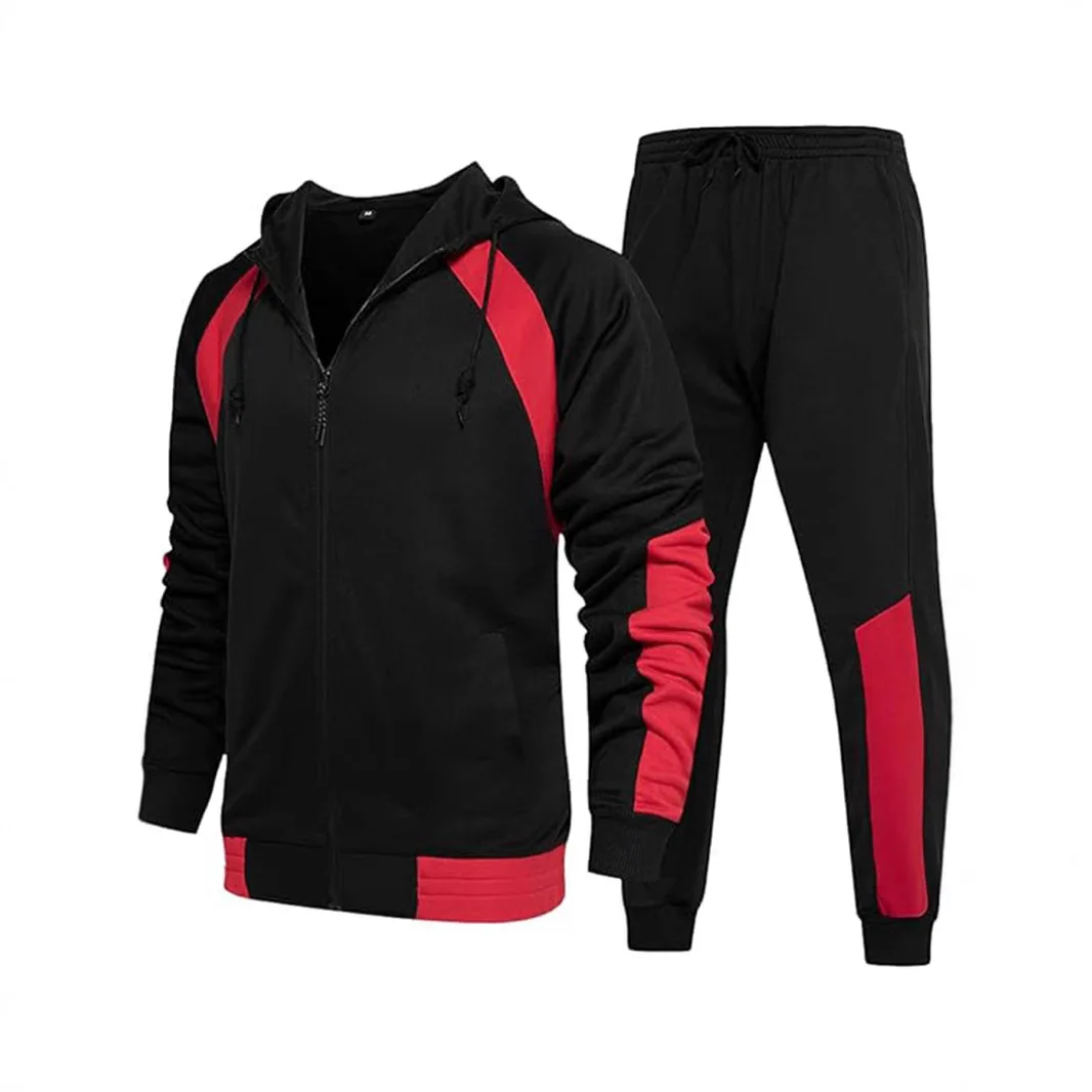 Autumn and Winter New Fleece Warm Windproof European Men's Sports Hoodie Set with Hooded Zipper Two-piece Set for Winter Running