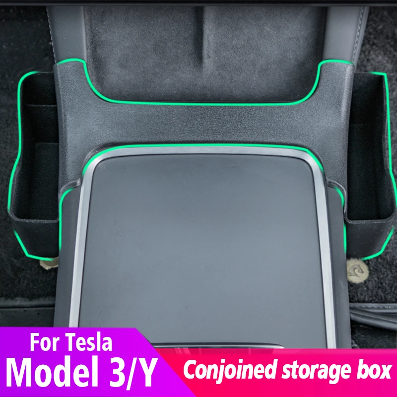 Car Central Control ABS Flocking Conjoined Storage Box Decoration Interior Refit Accessories For Tesla 2021-2022 Model 3 Model Y