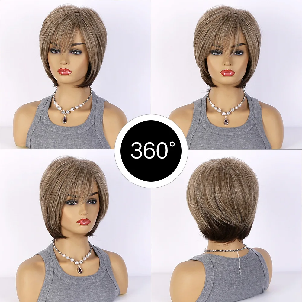 Parrucche moda donna sintetico Pixie Cut biondo Ombre capelli ad alta temperatura soffici naturali Micro ricci Costume partito parrucca femminile