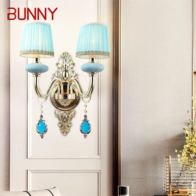 BUNNY Contemporary Blue Crystal Wall Lamp Luxury Living Room Bedroom Bedside Lamp Background Wall Corridor Villa Hotel Lighting