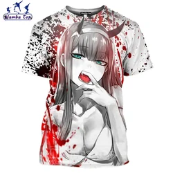 2024 Anime ZERO TWO T-shirt 3D Hentai Sexy Lolita Bikini Anime Darling Short Sleeve Sexy O Neck Short Sleeve Fashion Top