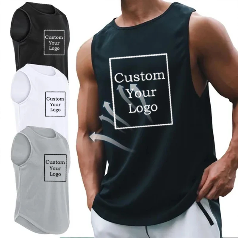 

Men Sports Loose Casual Tank Tops Customize Your Logo Solid Tees Fitness Summer Fashion Pullovers Basic DIY Plus Size Sweatshirt