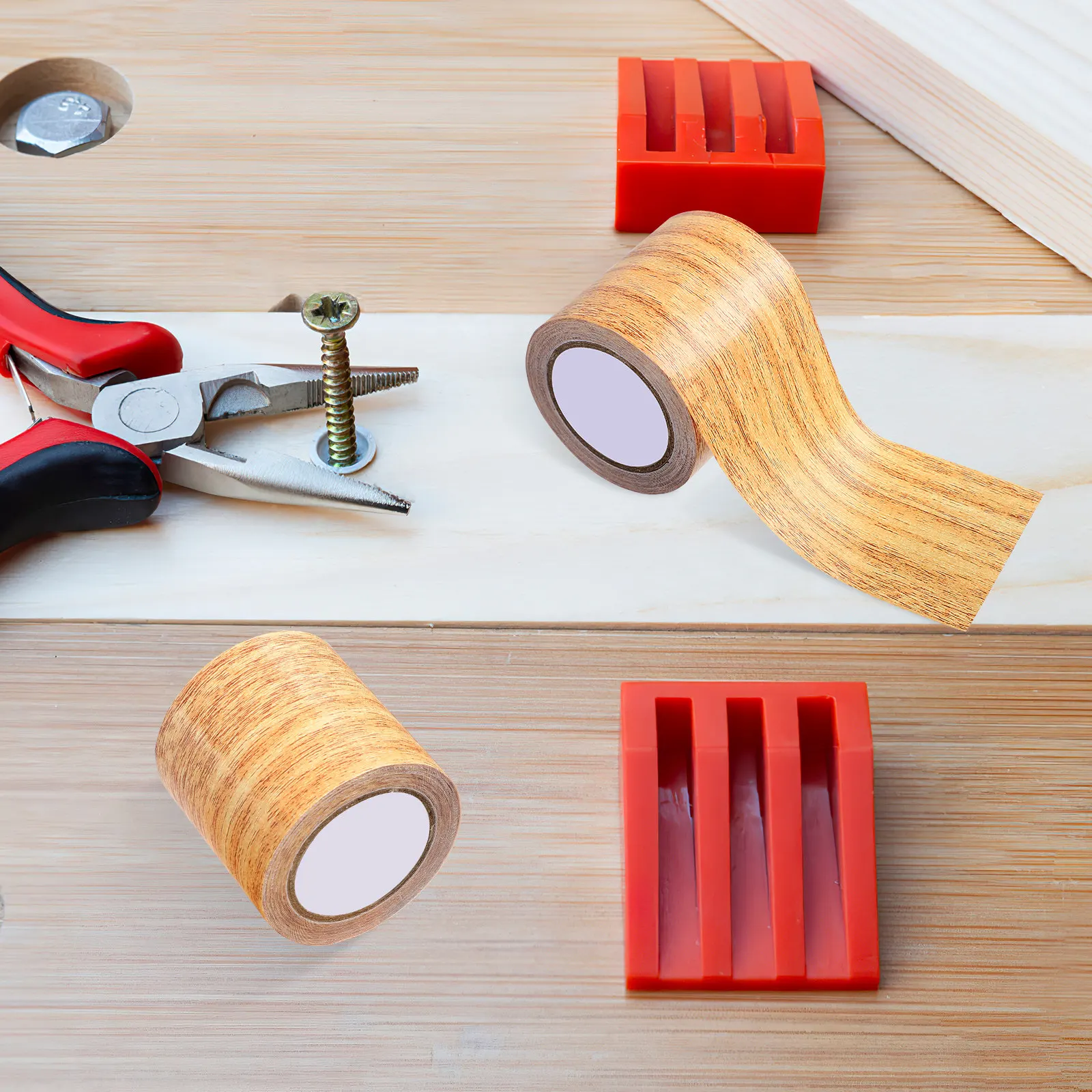 2Pcs Realistic Wood Grain Repair Tape Opp Pe Composite Adhesive Furniture Floor Door Table Chair Skirting Renovation Tape