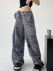 Zoki Y2K Hand Painted Wide Leg Pants Women Streetwear Loose American Trousers Vintage High Waist Casual Bf Harajuku Pants Spring