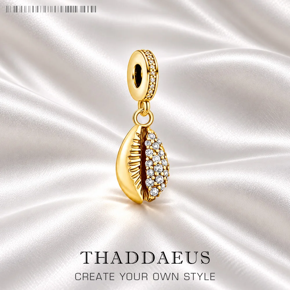 Pure 925 Sterling Silver Shell with White Stones Gold Pendant Lucky Charms Jewelry Women Men Maritime Romantic Gift