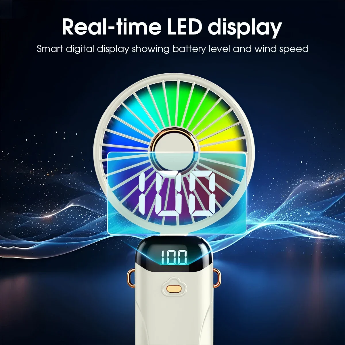 USB Rechargeable Handheld Fan 1200mAh 6 Speeds Foldable LED Light Blade Portable Mini Fan Personal Cooler for Home Gift