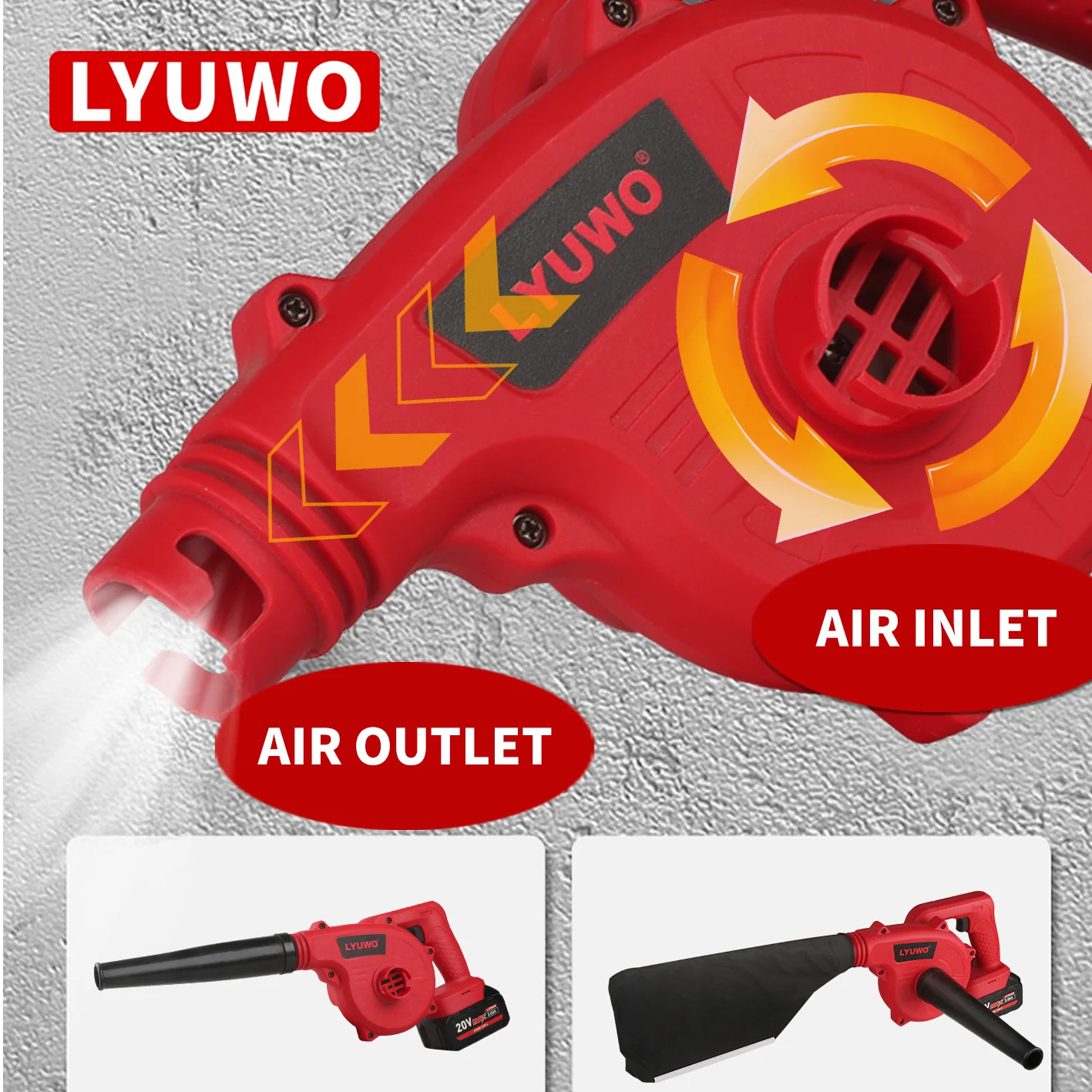 LYUWO 20V Blower, Small Household Hair Dryer, High-Power Industrial Blowing And Suction Dual-purpose Dust Collector, Ash Blower