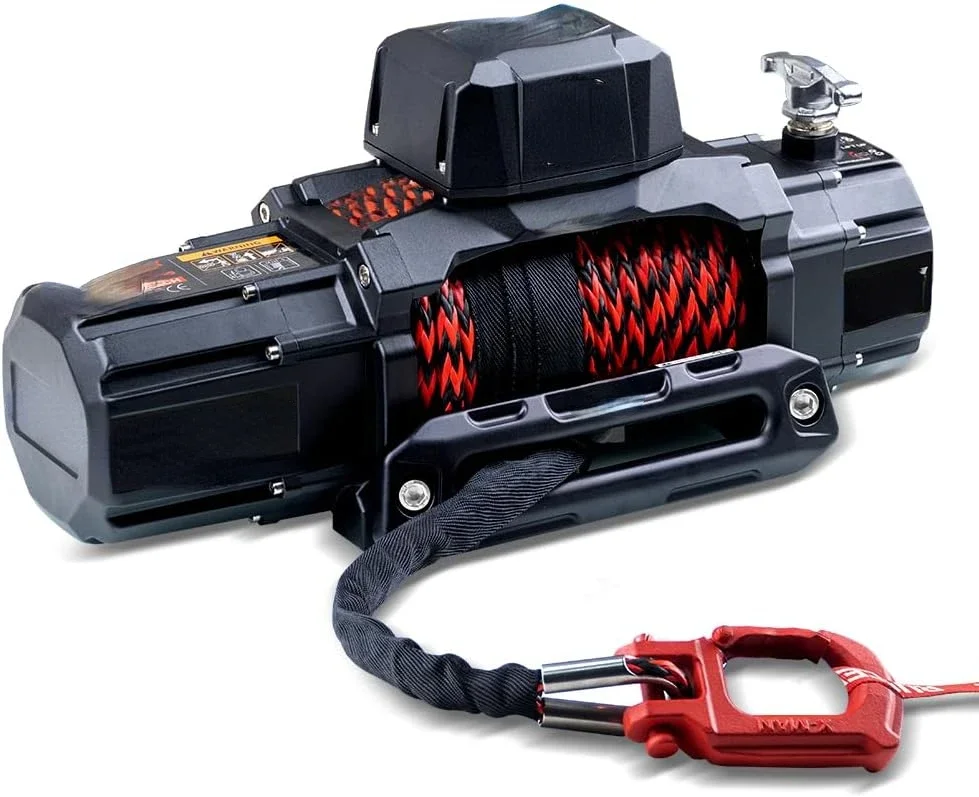 

New Waterproof Electric Synthetic Rope Winch 12V with Hawse Fairlead,Wired control,Double color rope,for Truck SUV