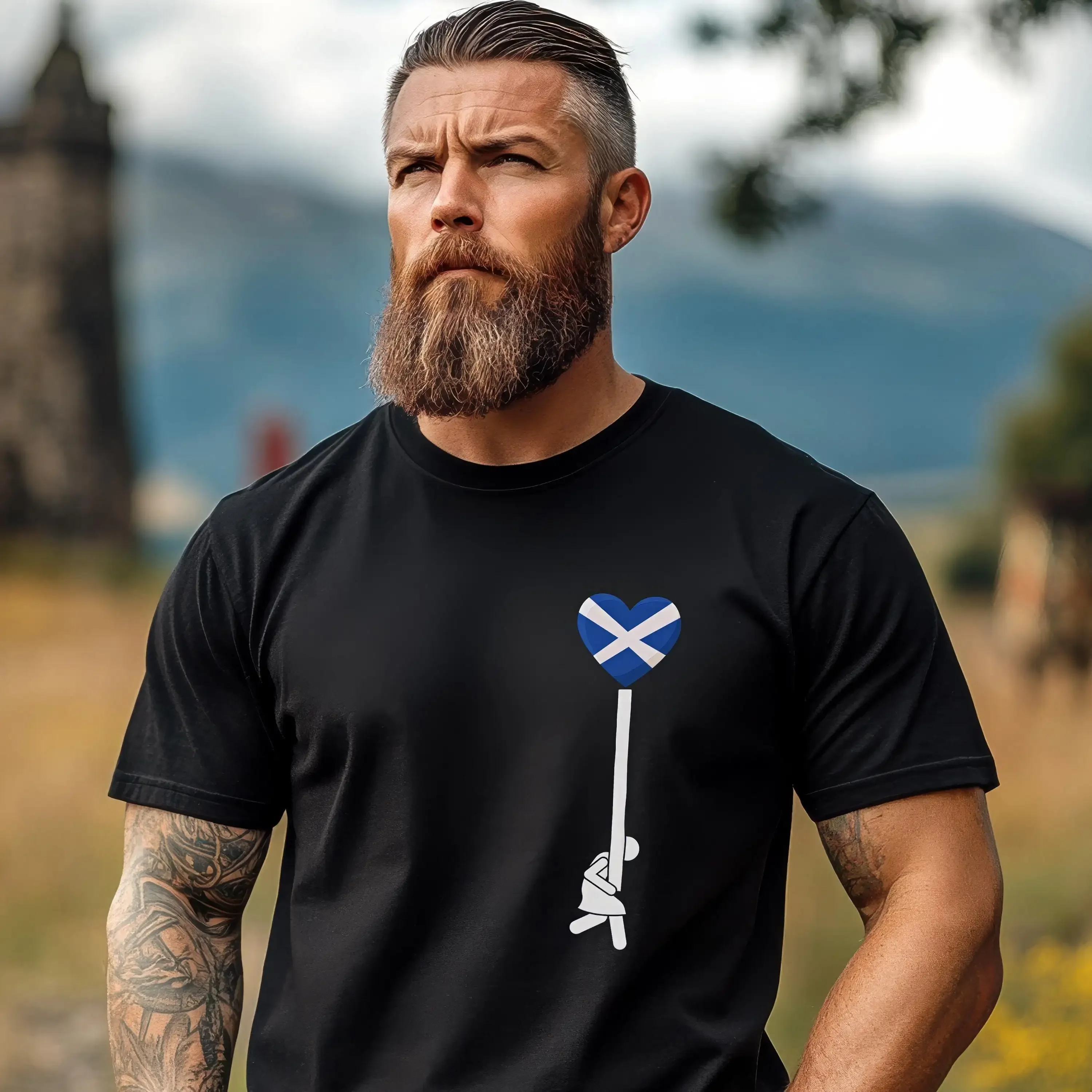 Scottish Highland Games T Shirt Scotland Love Strength Saltire Heart Design Perfect for Heritage Athletes