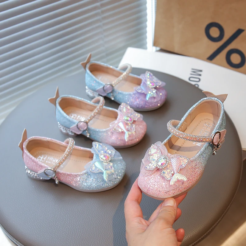 

Girls Princess Leather Shoes Sequins Sweet Children Flats Fashion Party Wedding Versatile Kids Causal Dresses Shoes Hook Loop